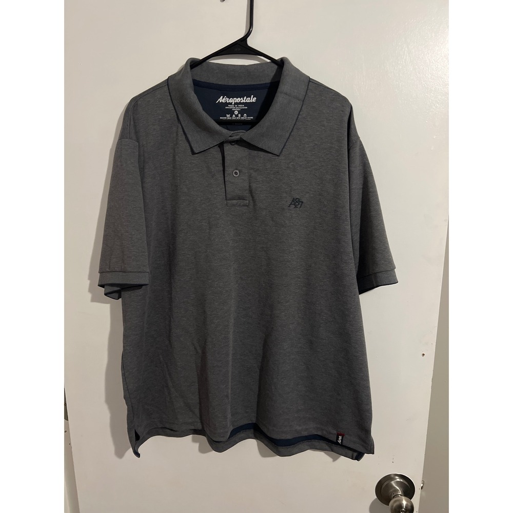 Aeropostale Mens 2XL Gray Heathered Short Sleeve A87 Logo Polo Shirt RN155511